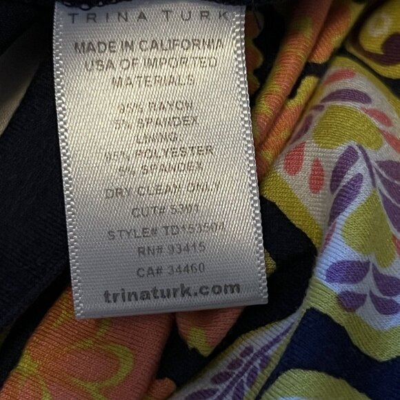 Trina Turk Sz 6 Mini Dress Floral Hippie Boho Kaleidoscope Lined Sleeves Stretch - Picture 12 of 12